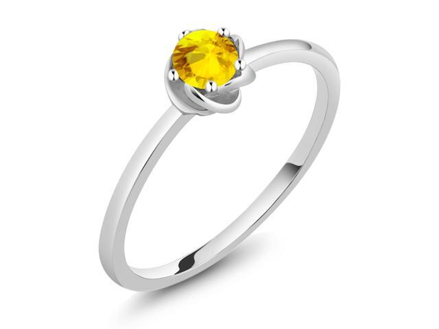 0.36 Ct Round Yellow Sapphire 925 Sterling Silver Wing Ring