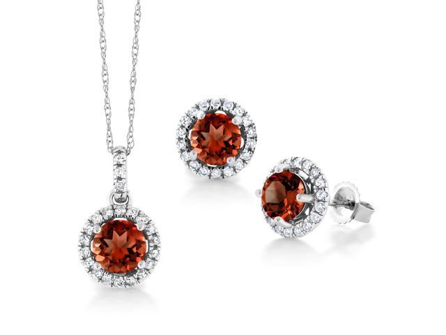 2 05 Ct Round Red Garnet White Diamond 14k Gold Pendant Earrings Set Newegg Com