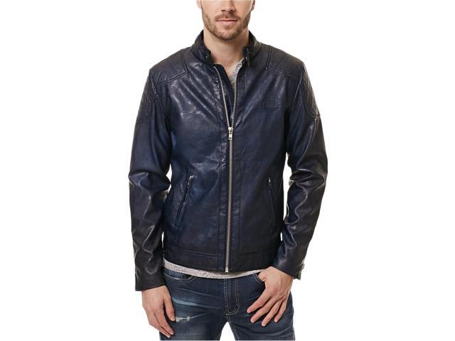 Buffalo David Bitton Mens Faux Leather Motorcycle Jacket Navy L Buffalo David Bitton Mens Faux Leather Motorcycle Jacket Navy L