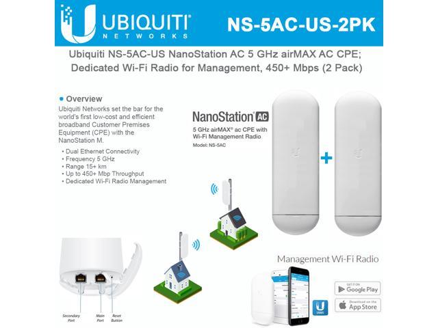 Ubiquiti NS-5AC-US NanoStation AC 5 GHz airMAX AC CPE; Dedicated Wi-Fi ...