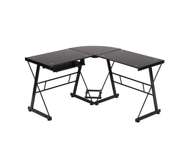 L Shaped Desk Office Computer Glass Corner With Keyboard Tray Newegg Com