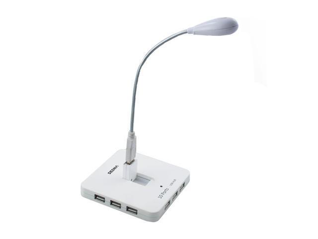 SEDNA - Desktop 10 Port USB 2.0 Hub with Bundled LED Lamp ( 5V4A AC/DC adapter ) - White