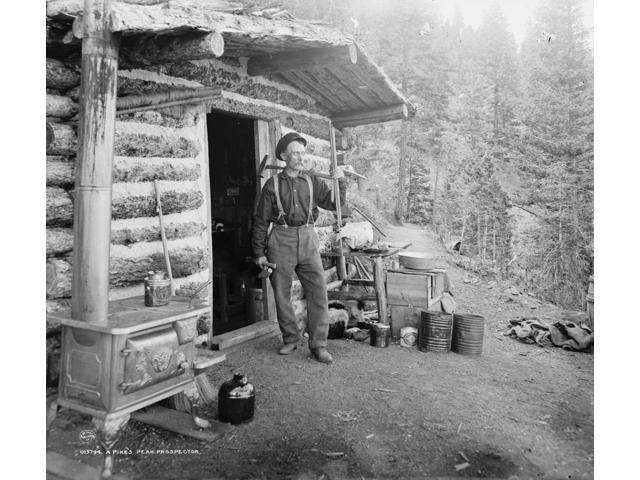 Pikes Peak Prospector Na Prospector Stands Outside His Cabin On