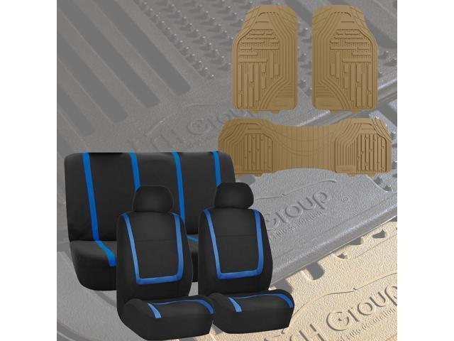 Black Blue Car Seat Covers For Auto With Beige Floor Mats Sedan Suv Van Truck Newegg Com