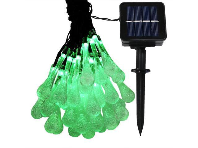 Sunnydaze Outdoor Solar String Lights 30 Led Hanging Water Drop Patio Fairy 20 Foot Green Newegg Com