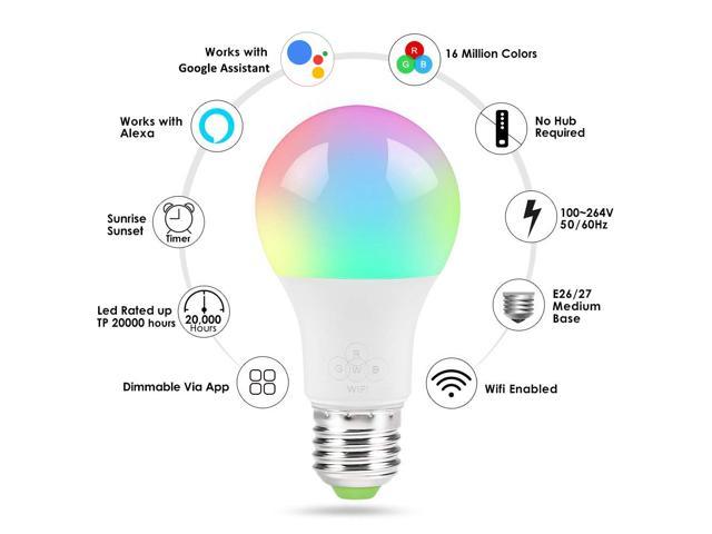 Geekbes LED E26 Bulb Smart WiFi Bulb APP Control 1600W RGB Color Light Works with Alexa and Google Home- White