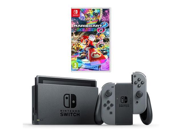 Nintendo Switch 3 items Bundle:Nintendo Switch 32GB Console Gray Joy-con,64GB Micro SD Memory Card and Mario Kart 8 Deluxe