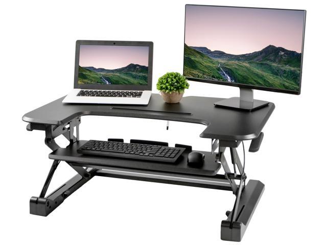Vivo Black Height Adjustable Tabletop Sit Stand Desk W Slide Out Keyboard Tray