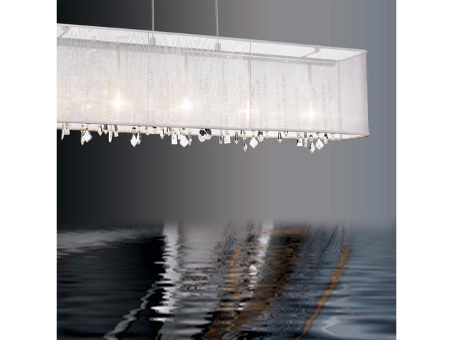 Dainolite Bohemian 5 Light Horizontal Crystal Chandelier Polished Dainolite Bohemian 5 Light Horizontal Crystal Chandelier Polished Chrome Brown Organza Rectangular Shade