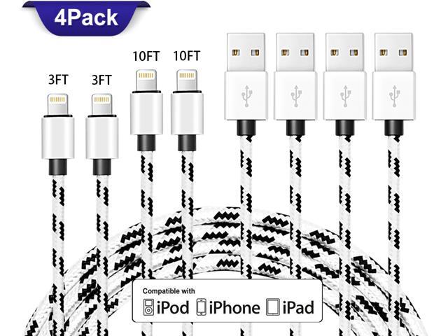 iPhone Charger Cable, 4Pack (3FT 3FT 10FT 10FT) Extra Long Nylon Braided Lightning Cable 8Pin to USB Cord Compatible with ...