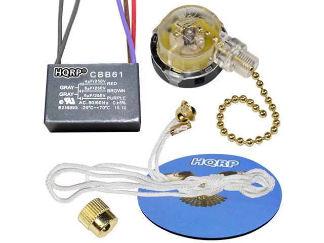 Hqrp Kit Ceiling Fan Capacitor Cbb61 4uf 5uf 6uf 5 Wire And 3 Speed Fan Switch Hqrp Coaster Newegg Com