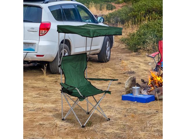 Outsunny Folding Chair With Adjustable Canopy Outdoor Camp Picnic Portable Armchair With Sunshade Green Newegg Ca