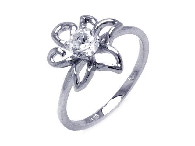 Round Center Clear Cubic Zirconia Decorative Ring Rhodium Plated Sterling Silver