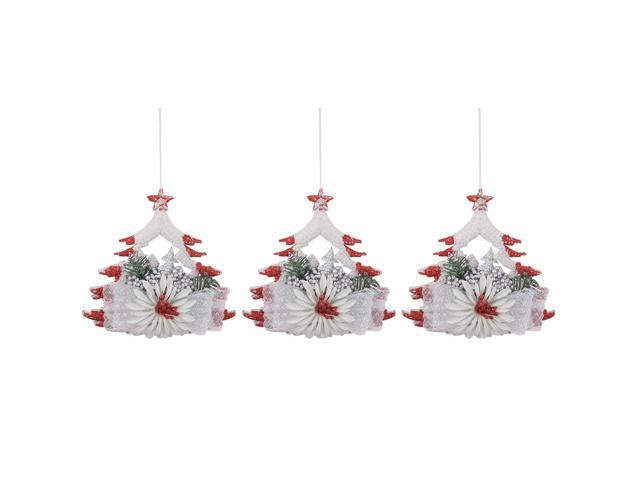 Paper Flower Shaped Handicraft Diy Decor Christmas Tree Hanging Ornaments 3 Pcs