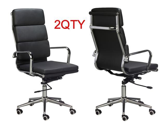 Eames Replica High Back Office Chair Black Vegan Leather Thick Density Foam Stabilizing Bar Swivel Deluxe Tilting Mechanism Sold In A
