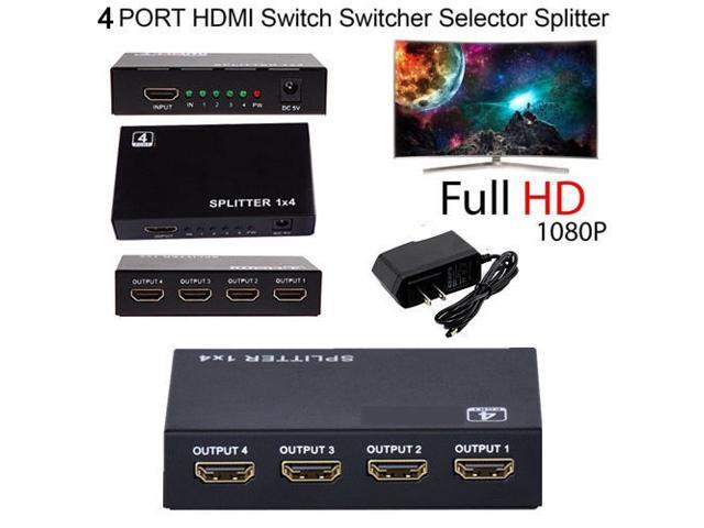 1X4 Full HD HDMI Splitter 4 Port Hub Repeater Amplifier v1.4 3D 1080p 1 in 4 out