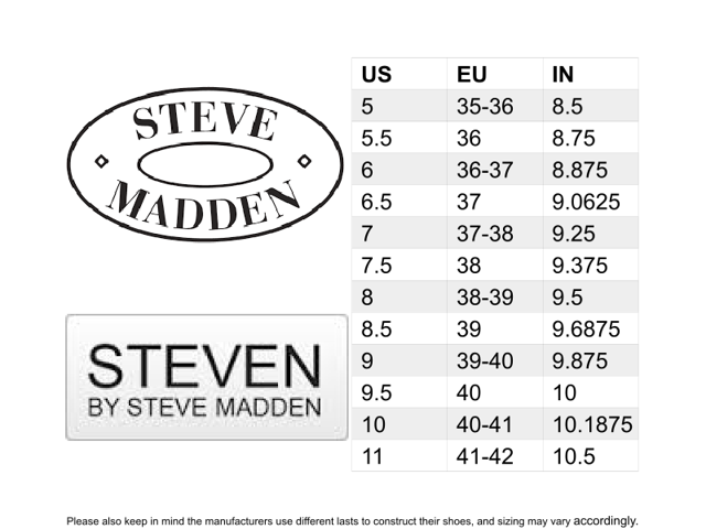 Размеры обуви Steve Madden