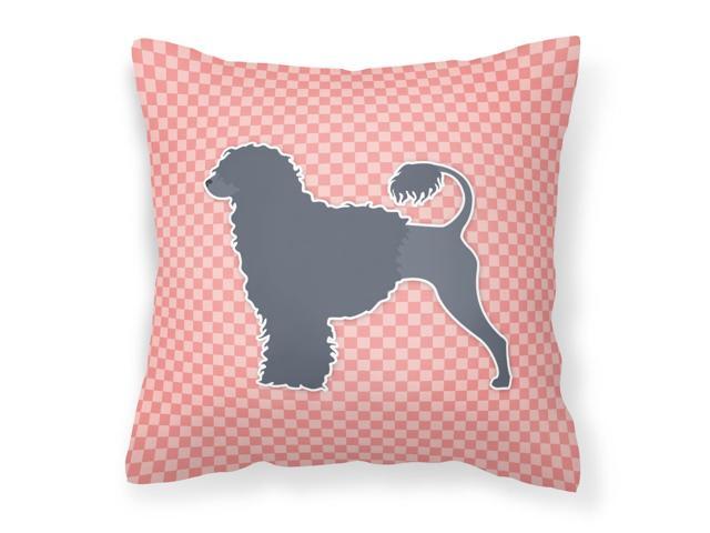 Portuguese Water Dog Checkerboard Pink Fabric Decorative Pillow