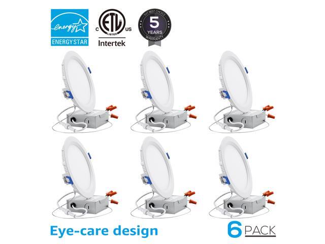 Torchstar 6 Pack 12w Ultra Slim Recessed Light With Junction Box 100w Eqv Dimmable Ceiling Downlight 800lm Airtight Can Etl Energy Star