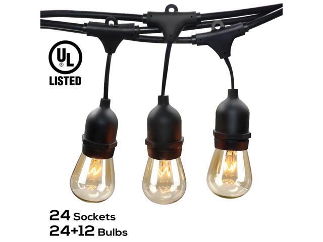 Torchstar 50ft Outdoor Patio String Lights With Ip65 Waterproof Rating Connect Up To 10 Sets 24 Bulb Sockets 12 Additional Replacement