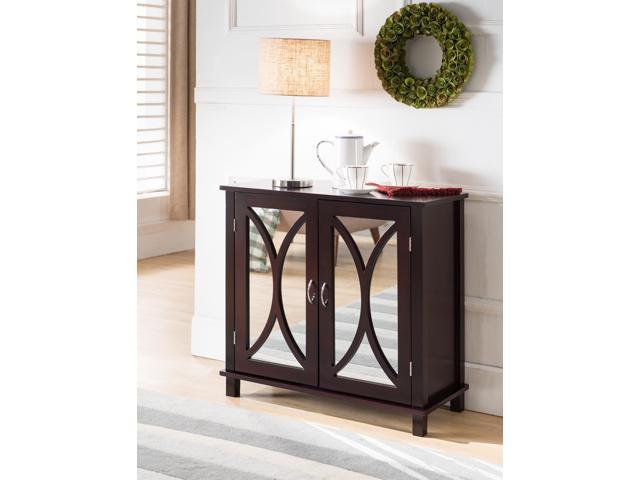 Espresso Wood Accent Entryway Display Console Table With Mirrored
