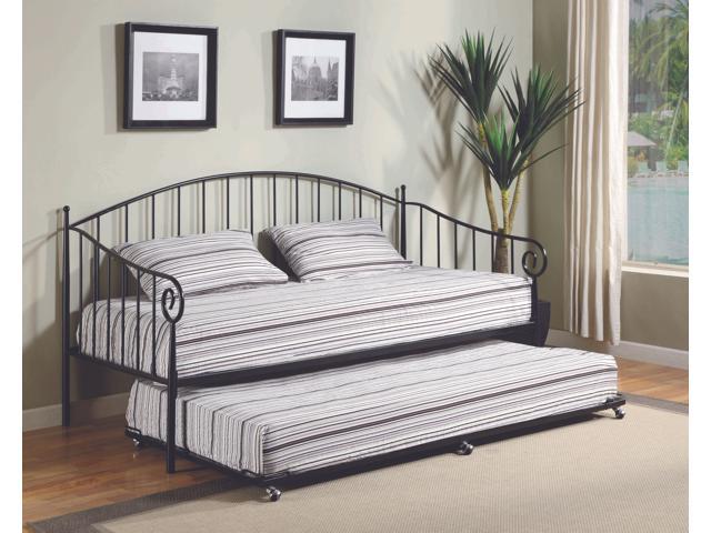 Twin Size Matt Black Metal Day Bed Frame With Pop Up High