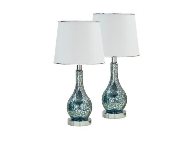 Blue Glass With White Fabric Shade Contemporary Table Lamps Set Of 2 Newegg Com