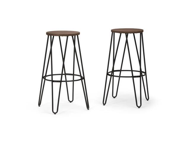 Simeon 30 Inch Metal Bar Stool With Wood Seat In Black And Cocoa Simeon 30 Inch Metal Bar Stool With Wood Seat In Black And Cocoa Brown