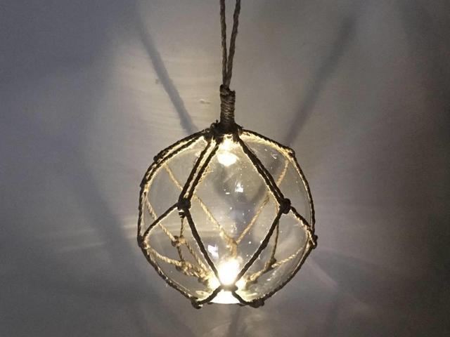 Led Lighted Clear Japanese Glass Ball Fishing Float With Brown Netting Decoration 10 Inch Newegg Com