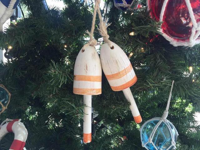 Wooden Vintage Orange Maine Decorative Lobster Trap Buoys