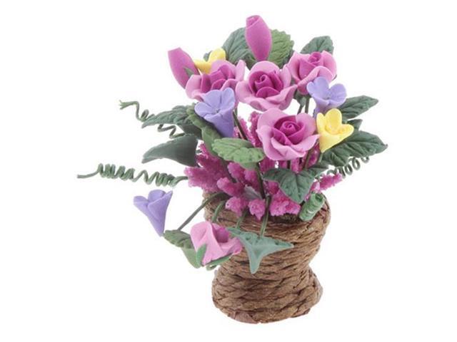 Sodial Dollhouse Miniature Clay Flowers In Rattan Pot Planter Fairy Sodial Dollhouse Miniature Clay Flowers In Rattan Pot Planter Fairy Garden Plant Accessory 1 12