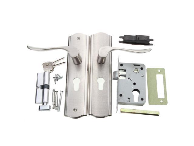 Polished Door Handle Front Back Lever Lock Cylinder Dual