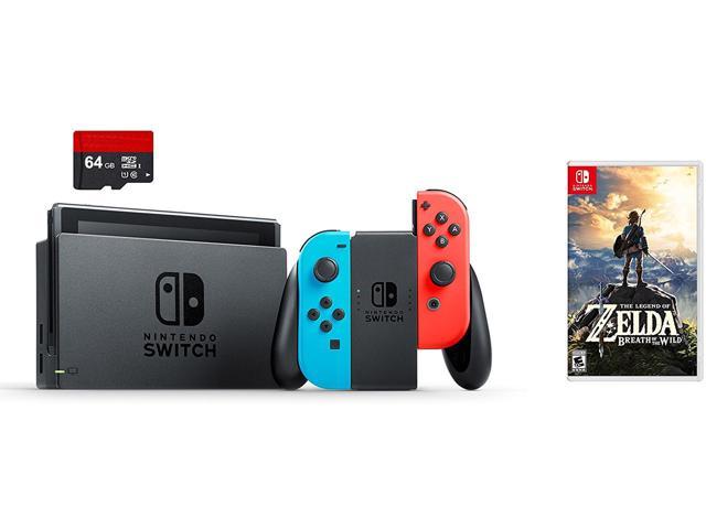 Nintendo Switch Bundle (3 Items): Nintendo Switch 32GB Console Neon Red and Blue Joy-Con, 64GB Micro SD Memory Card, and...