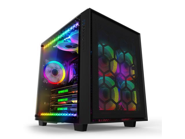 Anidees Ai Crystal Cube Mesh Front Panel Dual Chamber Tempered Crystal Cube Mesh Front Panel Dual Chamber Tempered Gl Eatx Atx Pc Gaming Case With 5 Rgb Fans 2 Led Strips Version Black Ai Cl Mar