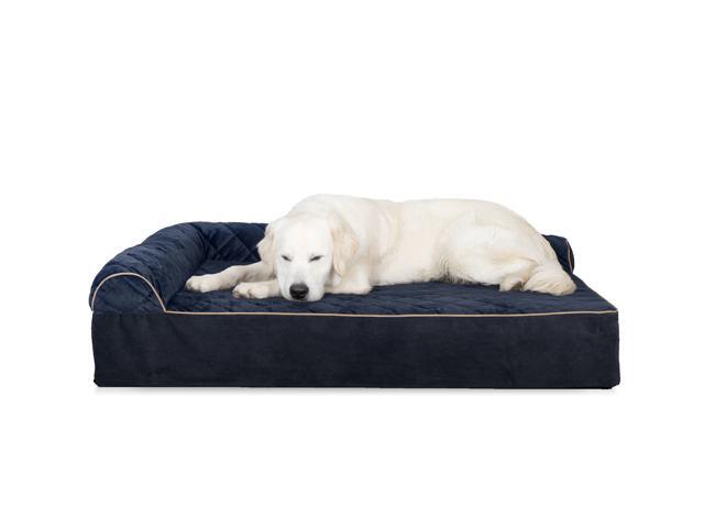 FurHaven Pet Dog Bed | Deluxe Orthopedic Goliath Quilted Faux Fur & Velvet L-Chaise Couch Pet Bed for Dogs & Cats, Dark Blue, 2XL... 