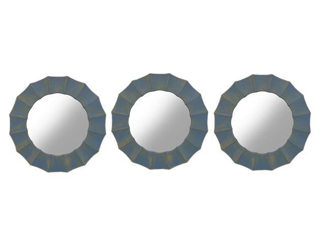 Distressed Blue Ruffled Frame 3 Piece Round Wall Mirror Set Distressed Blue Ruffled Frame 3 Piece