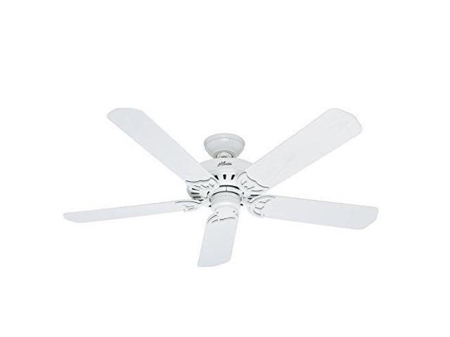 Hunter 53125 Bridgeport 52 Inch Etl Damp Listed Ceiling Fan With Five White Plastic Blades White Newegg Com