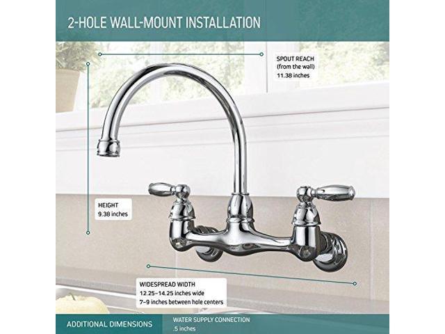 Chrome 2 Handle Wall Mounted Kitchen Faucet Peerless P299305lf
