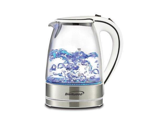 Brentwood Appliances KT-1900W 1.7-Liter Cordless Tempered-Glass Electric Kettle (White)