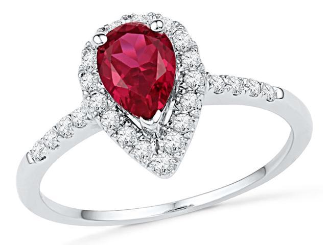 Lab Created Red Ruby Teardrop Ring 7/8 Carat (ctw) in 10K White Gold ...