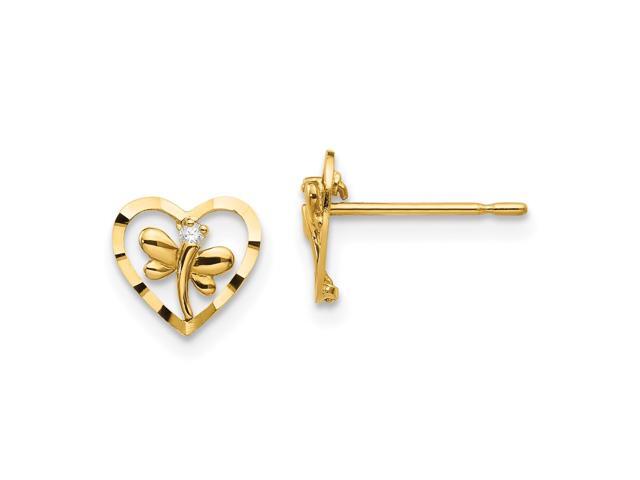 Real 14kt Yellow Gold Madi K CZ D//C Childrens Harp Post Earrings
