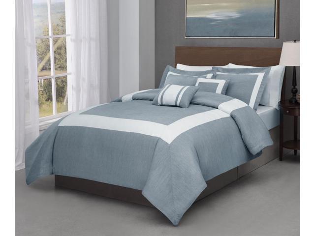 Forte 5 Piece Queen Size Comforter Set Stone Blue Background With