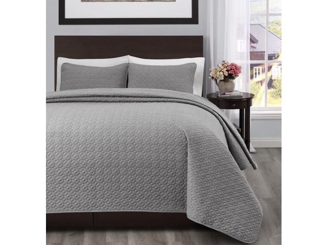Quilted Bedspread Light Grey Bed Coverlet Light Weight All Size
