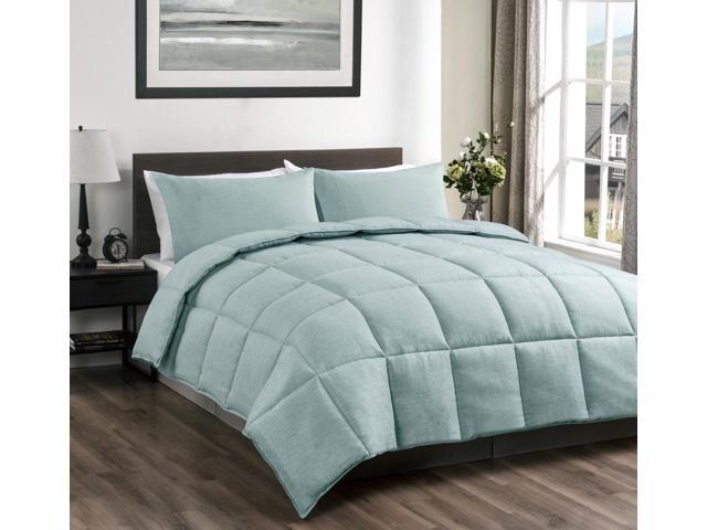 Super 2 Pieces Twin Size Down Alternative Comforter Set Aqua Green Color Reversible Bed Cover Set