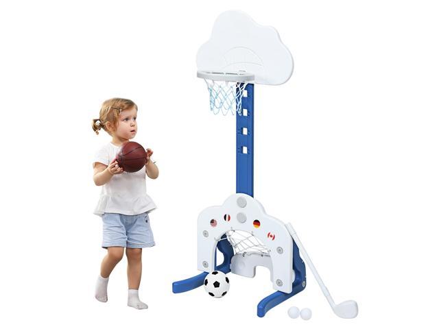 3-in-1 Kids Basketball Hoop Set Adjustable Sports Activity Center w/ Balls White