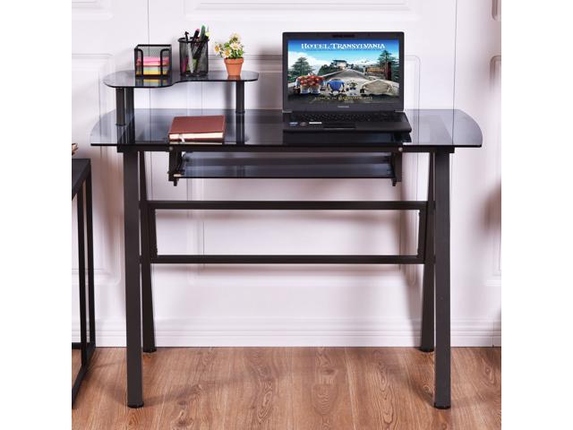 Glass Top Computer Desk Pc Laptop Table Workstation Metal Frame W Glass Top Computer Desk Pc Laptop Table Workstation Metal Frame W Printer Shelf
