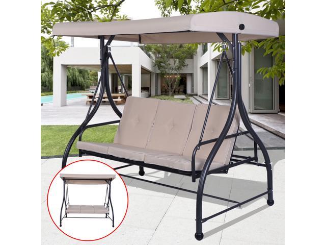 Costway Converting Outdoor Swing Canopy Hammock 3 Seats Patio Deck Furniture Beige Newegg Com