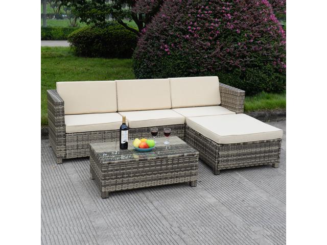 5 Pc Outdoor Patio Rattan Furniture Set Sectional Cushioned 5 Pc Outdoor Patio Rattan Furniture Set Sectional Cushioned Galvanized Gray