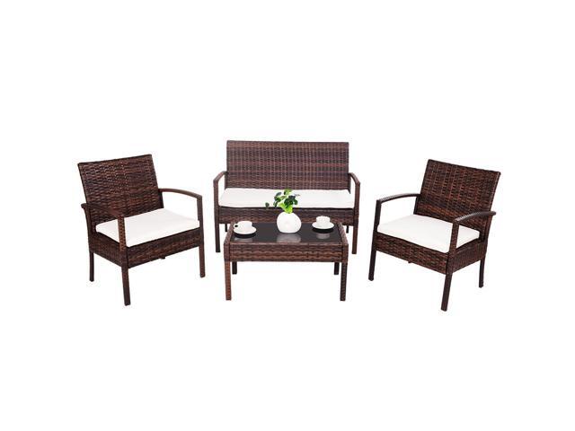 4 Pc Rattan Patio Furniture Set Garden Lawn Sofa Cushioned Seat Wicker Yard Outdoor Living 4 Pc Rattan Patio Furniture Set Garden, Rattan Patio Furniture