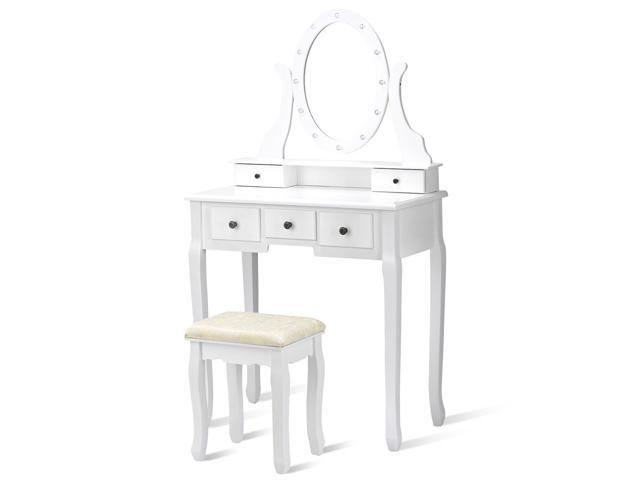 5 Drawers Vanity Makeup Dressing Table Stool Set Lighted Mirror W 12 Led Bulbs Newegg Com - Makeup Vanity With Lighted Mirror And Drawers 5 Drawers Vanity Makeup Dressing Table Stool Set Lighted Mirror W 12 Led Bulbs Newegg Com - Makeup Vanity With Lighted Mirror And Drawers